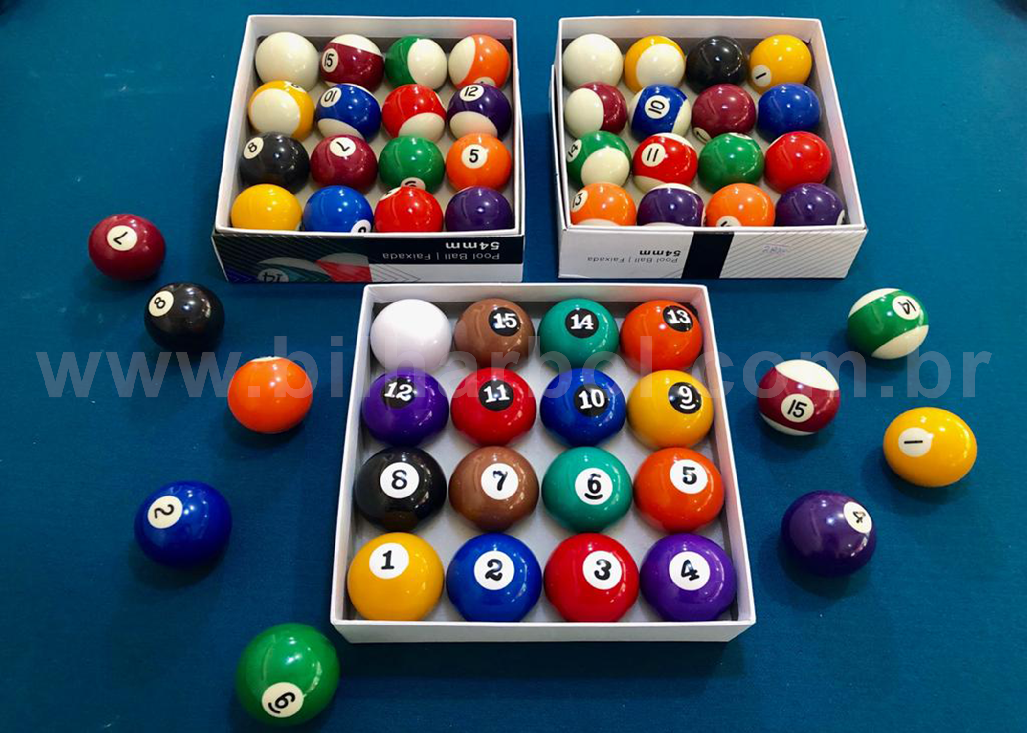 Jogo de bolas de bilhar numeradas de 50 mm com bolão