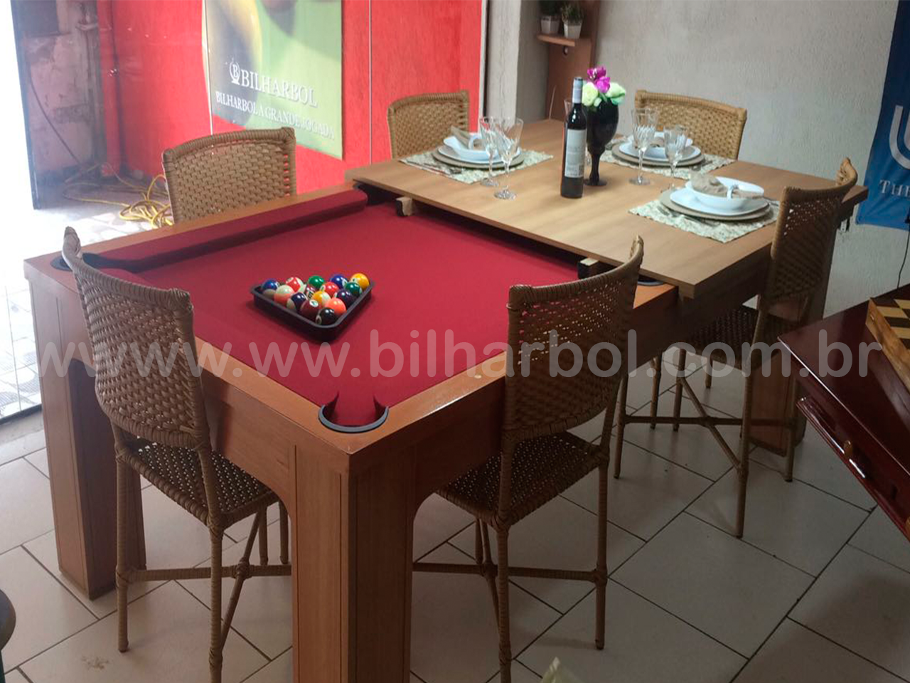 Mesa de Snooker jantar estilo americano (com gaveta) 2,0m x 1,30m + Tampão  2,10 x 1,40 Bilhar Paulista